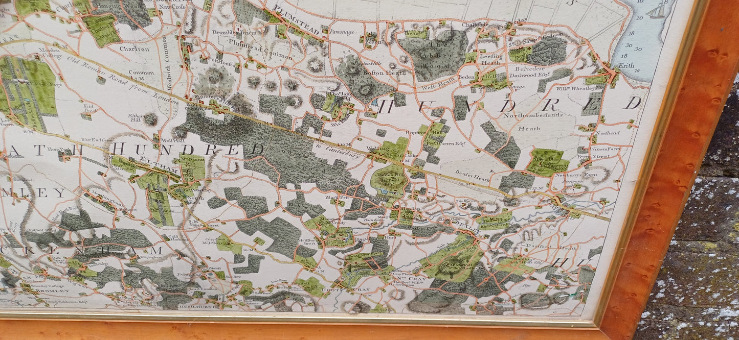 Vintage hand coloured reproduction of original engraving of a Map of Middlesex (part), vintage map print