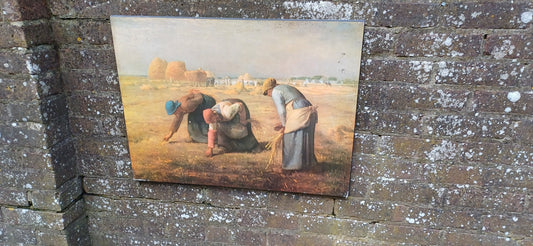 classic athena print of The Gleaners by Millet, on hard wooden board.