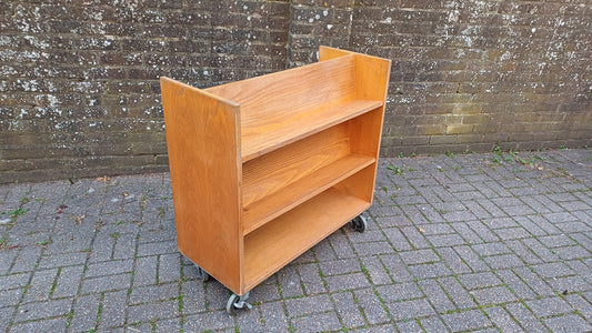 Vintage Municipal Retro Oak Veneer Bookcase on Castors. A Perfect Room Divider.