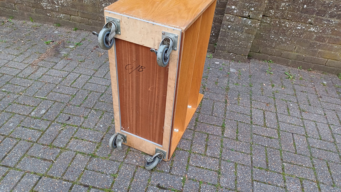 Vintage Municipal Retro Oak Veneer Bookcase on Castors. A Perfect Room Divider.