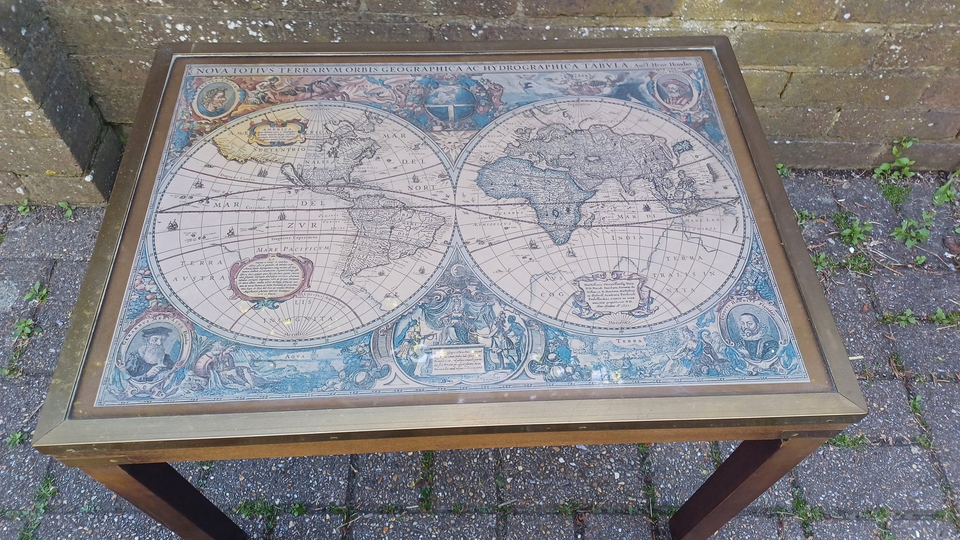 Vintage 80s Nest of Tables Globe World Map feat. Glass and Brass