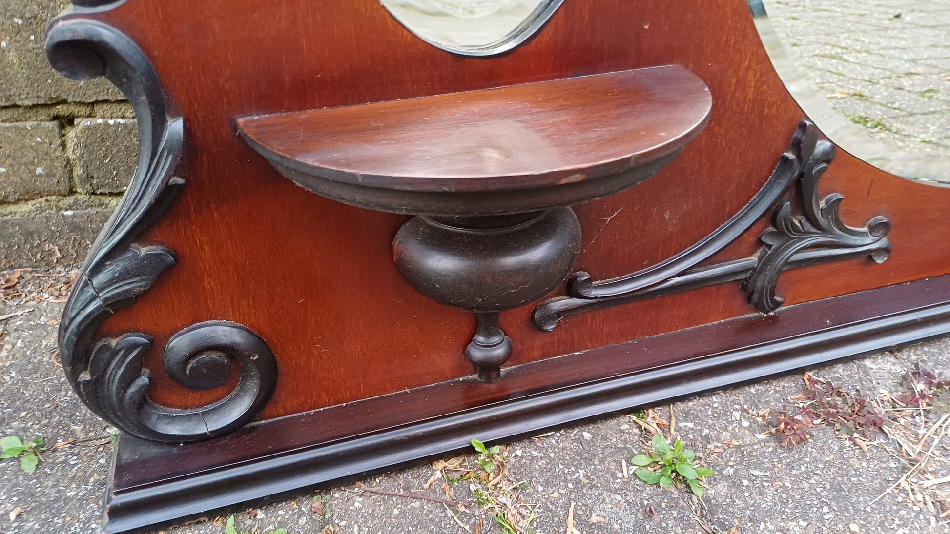 Outstanding Vintage Mahogany Over Mantel Mirror with Amazing Carved Feature.