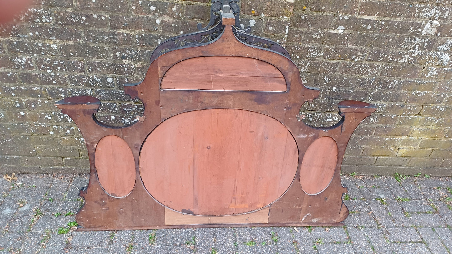 Outstanding Vintage Mahogany Over Mantel Mirror with Amazing Carved Feature.
