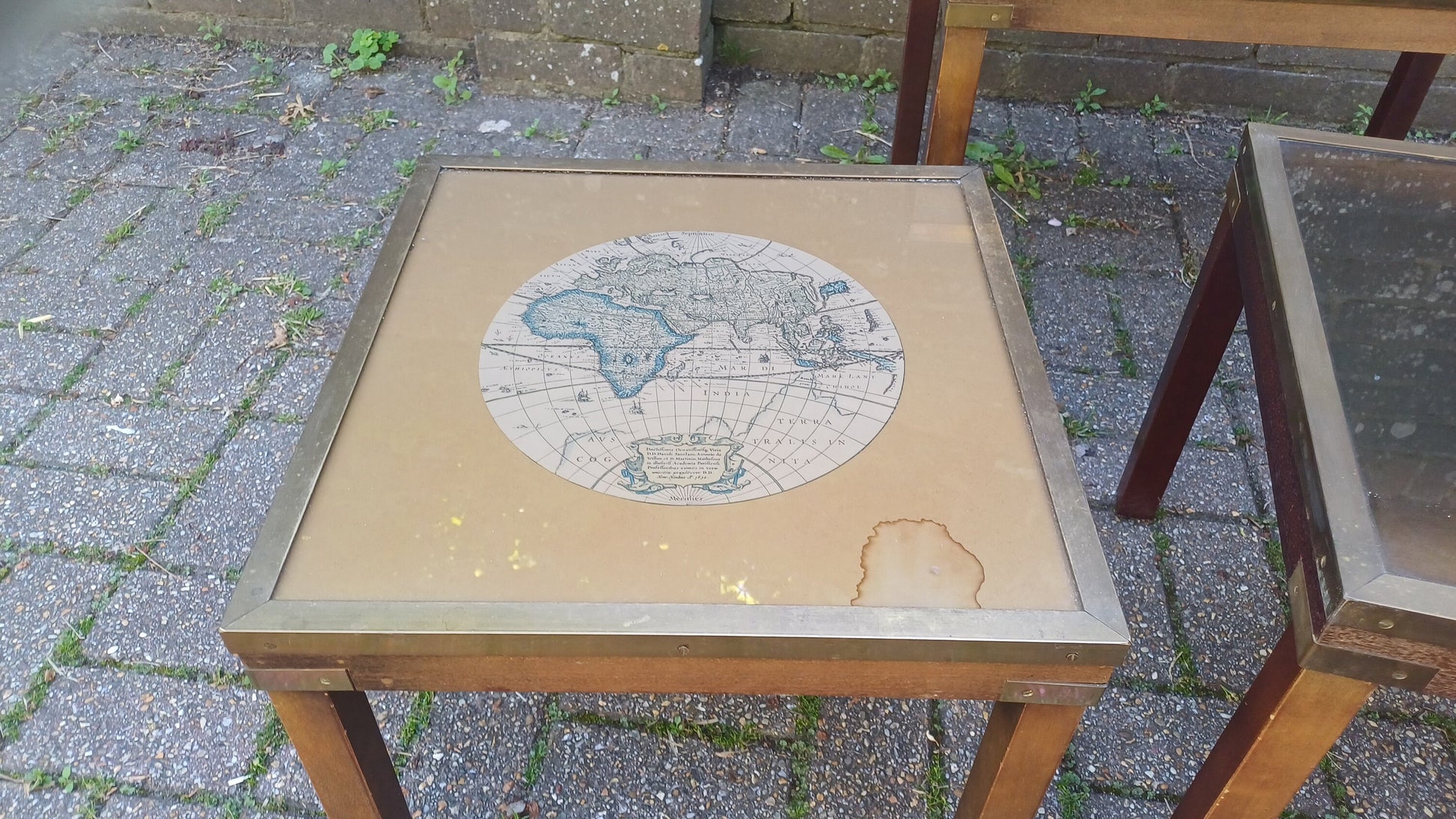 Vintage 80s Nest of Tables Globe World Map feat. Glass and Brass