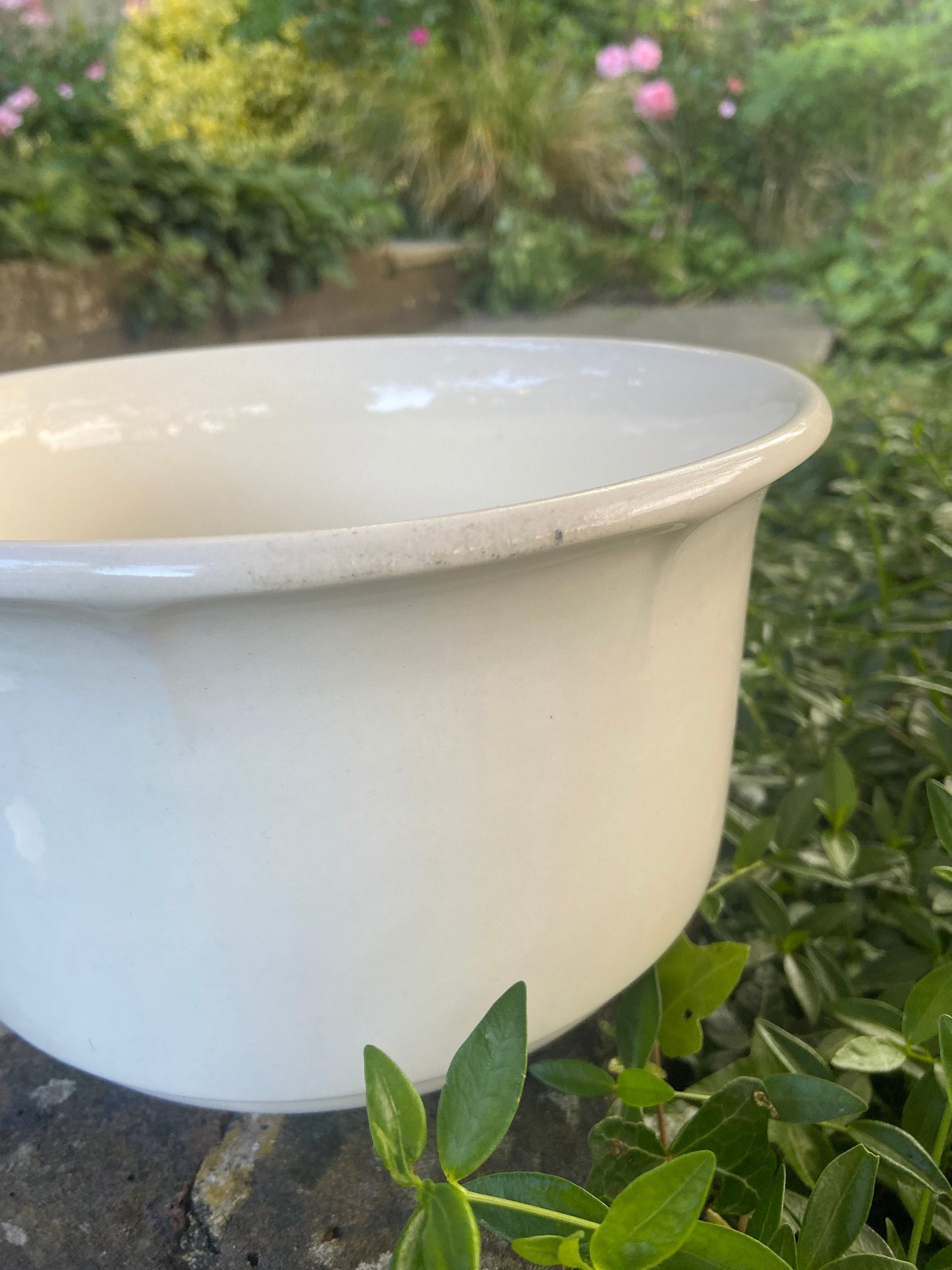 1920s 30s Vintage Chamber Pot, Po!, Pottey Perfect Indoor Planter - cream, off white ceramic planter made by New Hall, Hanley, Staffordshire
