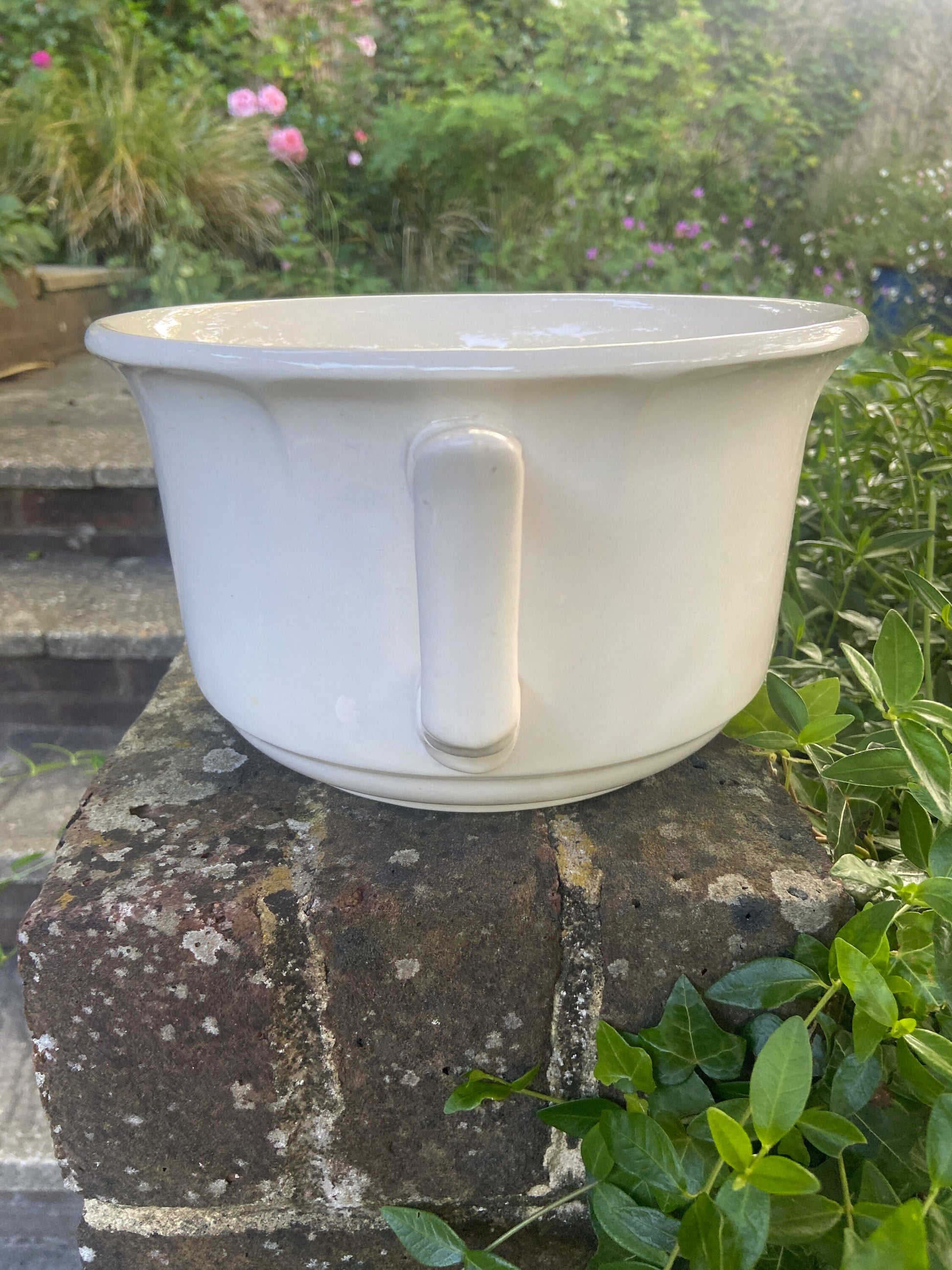 1920s 30s Vintage Chamber Pot, Po!, Pottey Perfect Indoor Planter - cream, off white ceramic planter made by New Hall, Hanley, Staffordshire
