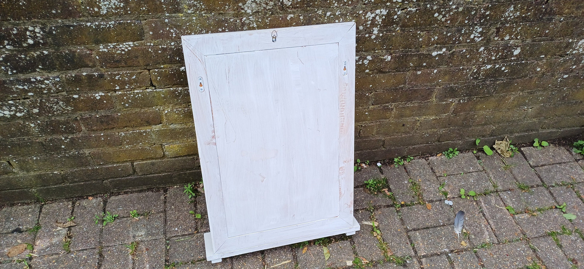 Vintage Painted Mirror and Shelf Hand Painted and Upcycled in Farrow and Ball Ammonite Light Grey Blue