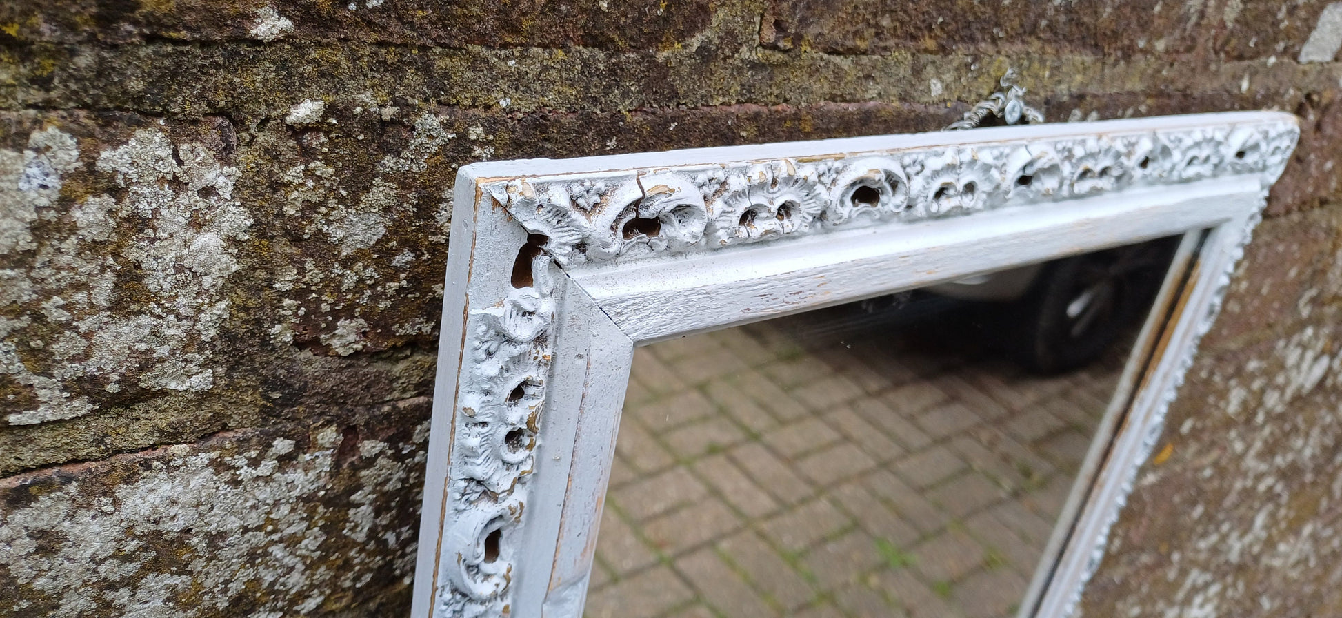 Vintage Ornate Painted Mirror Hand Painted and Upcycled in Farrow and Ball Borrowed Light, Light Blue.