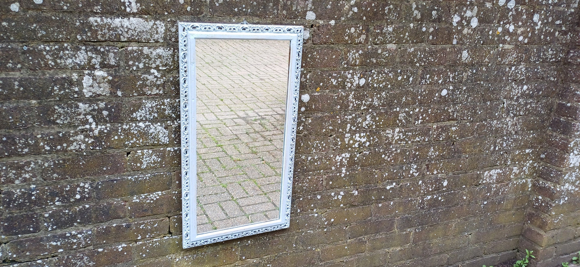 Vintage Ornate Painted Mirror Hand Painted and Upcycled in Farrow and Ball Borrowed Light, Light Blue.