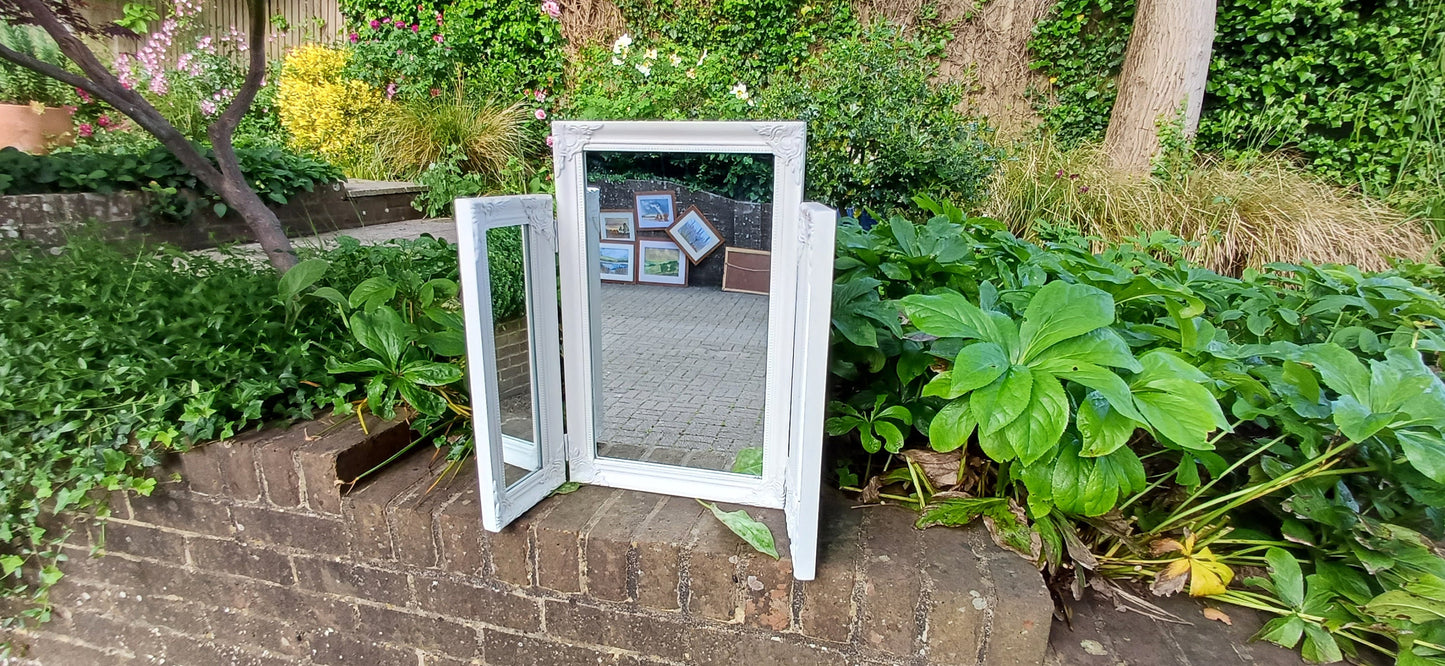 Vintage Painted Triple Dressing Table Mirror Hand Painted and Upcycled in Farrow and Ball Ammonite Light Grey Blue