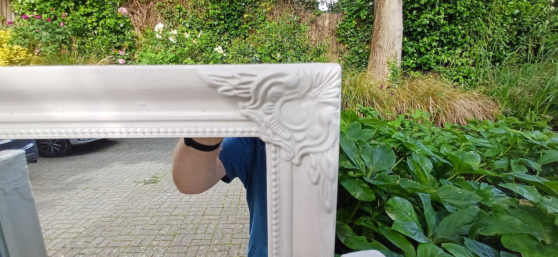 Vintage Painted Triple Dressing Table Mirror Hand Painted and Upcycled in Farrow and Ball Ammonite Light Grey Blue