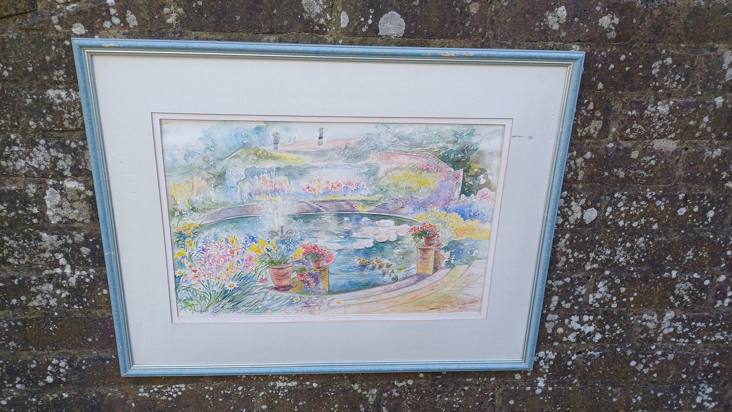 original water colourof pond gardens flowers in memory of diana, copinger hall. samantha jill d howard