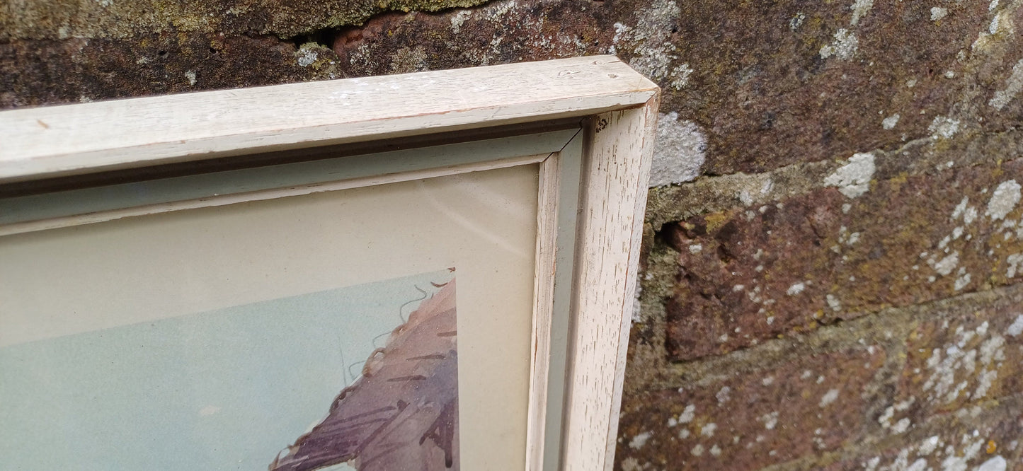 Vintage print Italian Seaside village in Retro wooden frame - Mediterranean seaside town, retro frame glazed