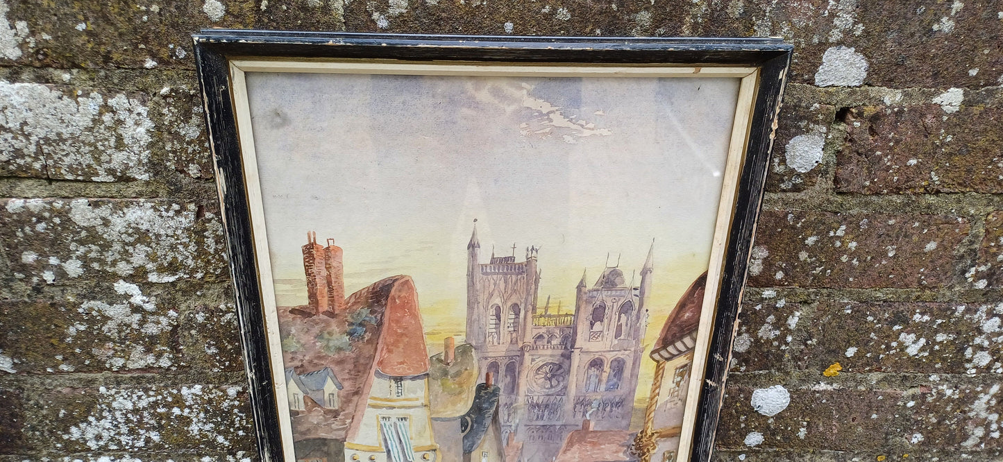 Superb pair of French Belgian Watercolours - Amiens and Bruges. Delightful. by A Stanton. Mid century Art. Framed and glazed, ready to hang