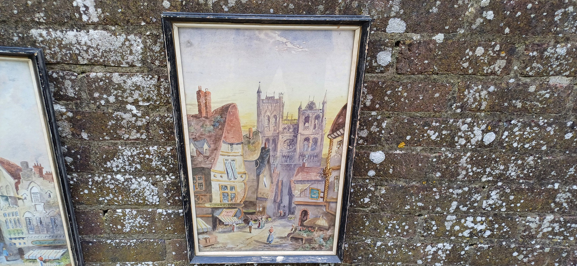 Superb pair of French Belgian Watercolours - Amiens and Bruges. Delightful. by A Stanton. Mid century Art. Framed and glazed, ready to hang