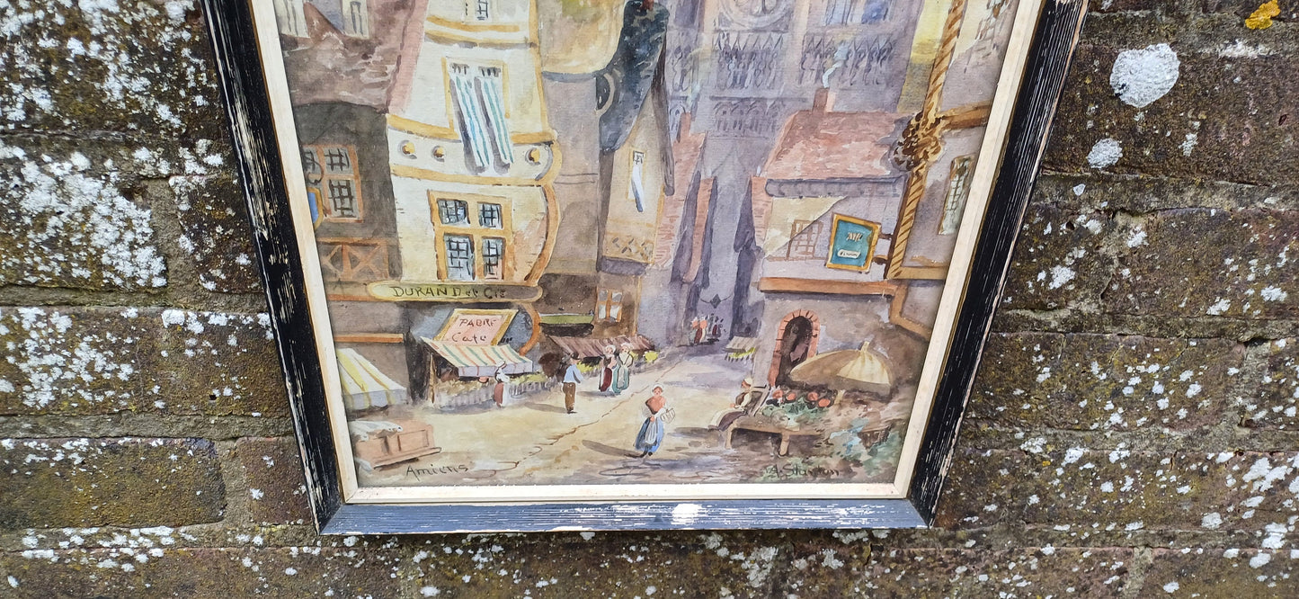 Superb pair of French Belgian Watercolours - Amiens and Bruges. Delightful. by A Stanton. Mid century Art. Framed and glazed, ready to hang