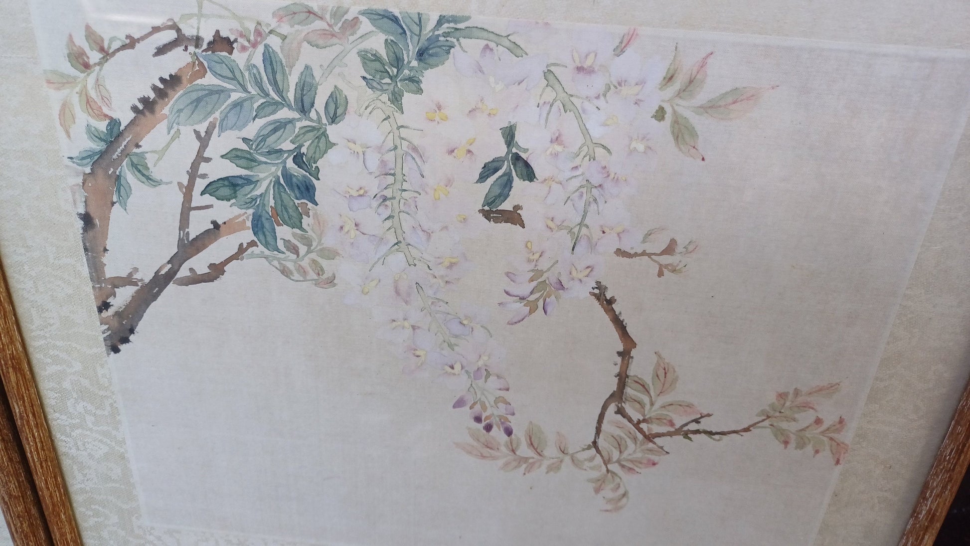 Set of four very beautiful vintage watercolour silk paintings , Japanese Oriental floral theme - four original art silk paintings