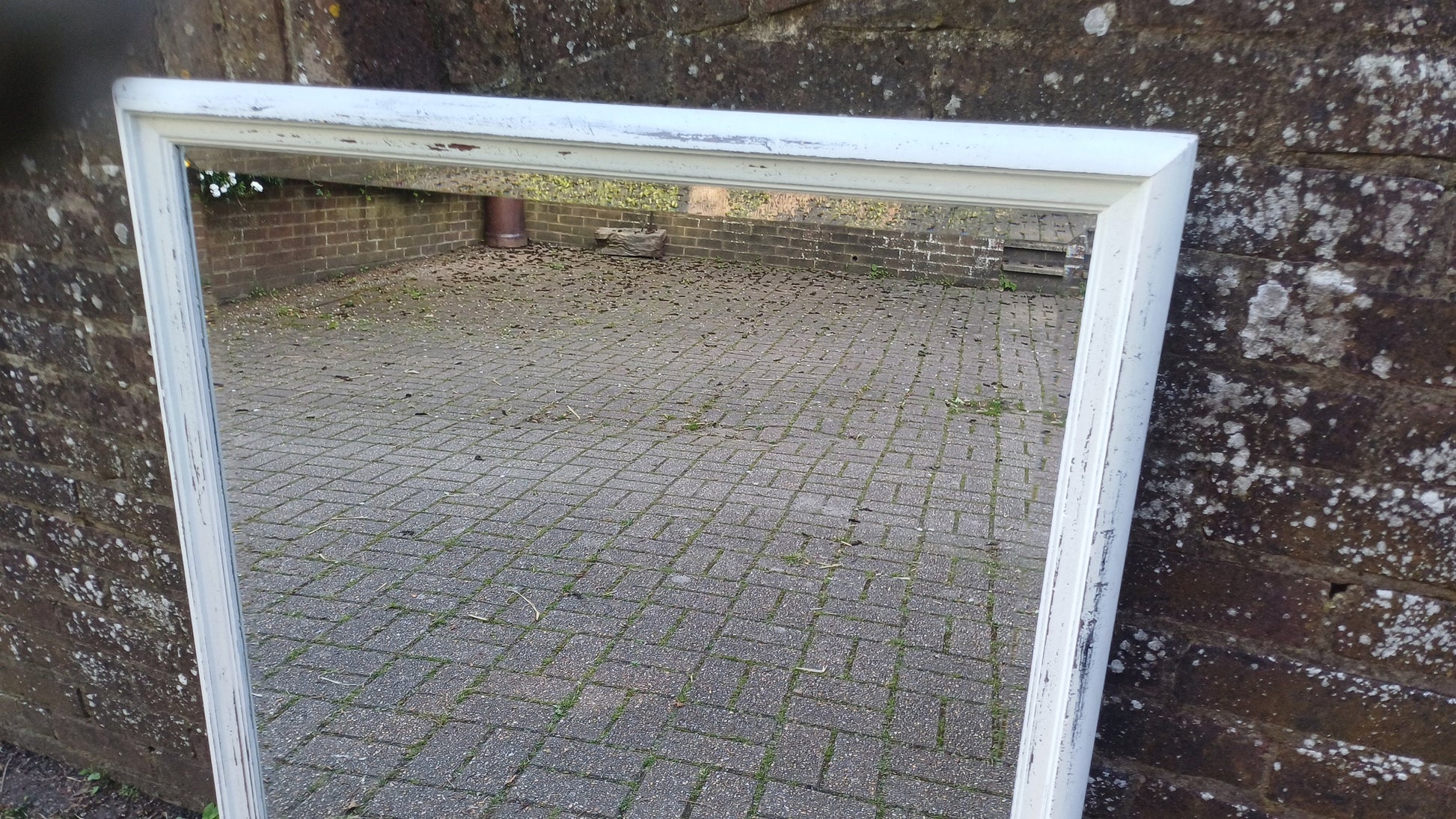 Vintage Painted Shabby Chic Wall or Over Mantel Mirror Bespoke Upcycled. Farrow and Ball Cream.