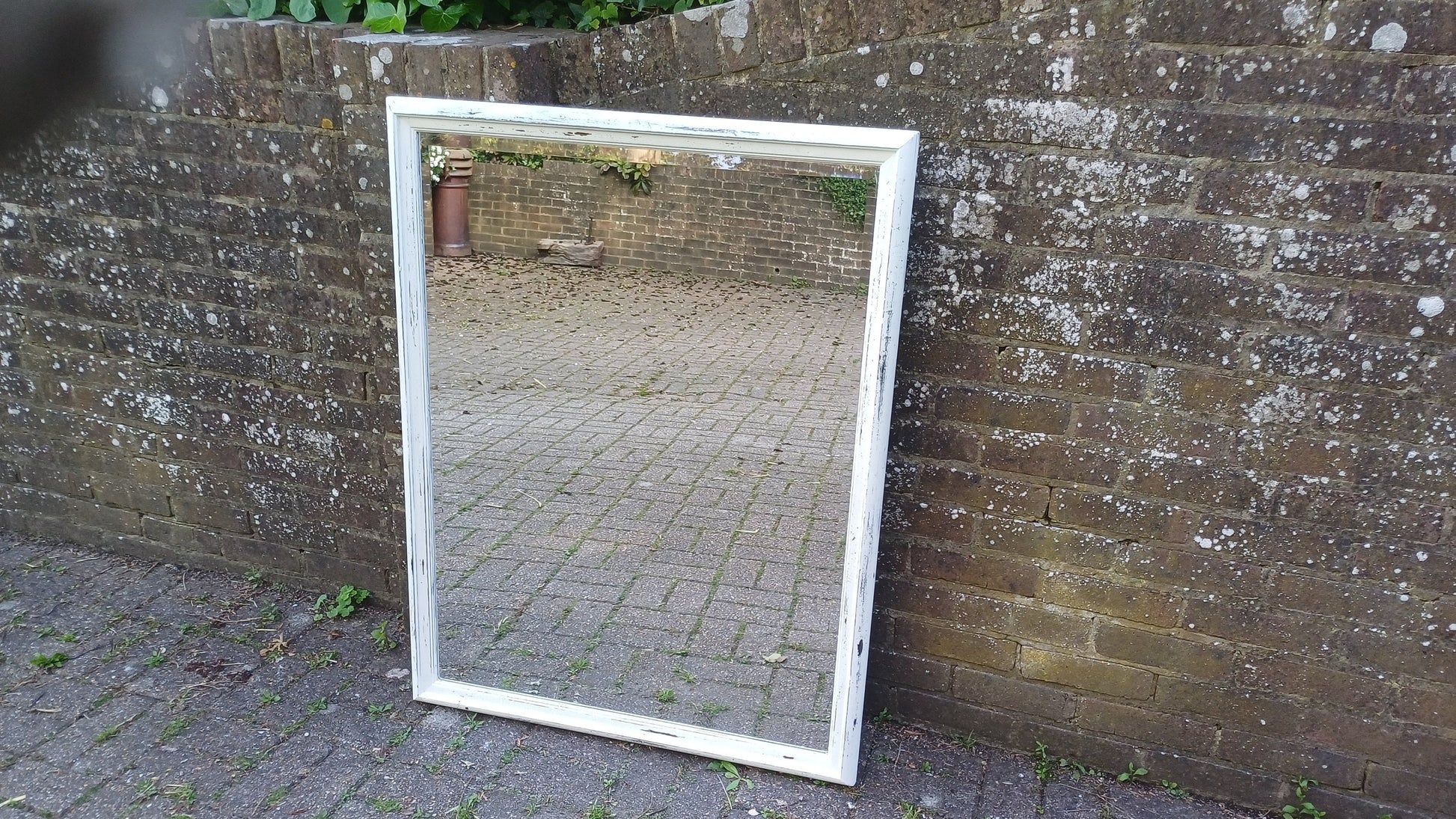 Vintage Painted Shabby Chic Wall or Over Mantel Mirror Bespoke Upcycled. Farrow and Ball Cream.