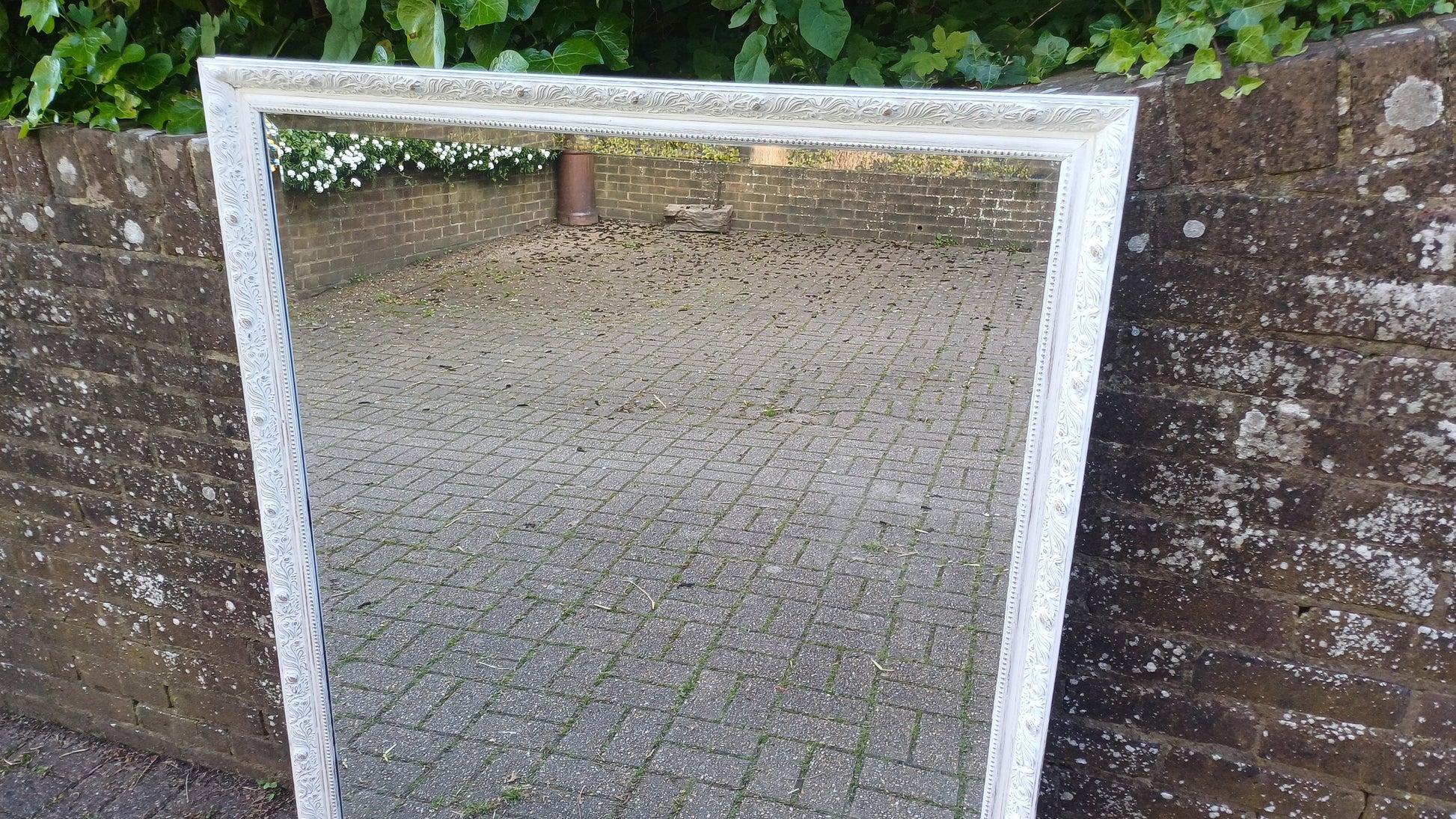 Huge Vintage Painted Shabby Chic Wall or Over Mantel Mirror Bespoke Upcycled. 132 x 102 cm