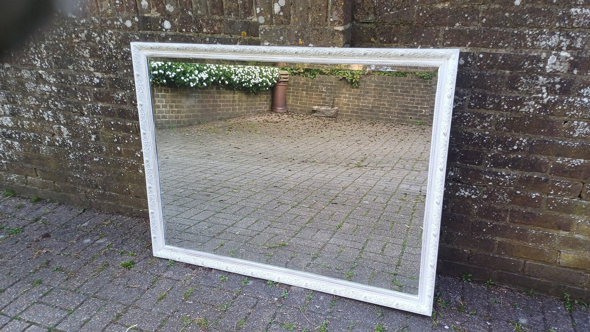 Huge Vintage Painted Shabby Chic Wall or Over Mantel Mirror Bespoke Upcycled. 132 x 102 cm