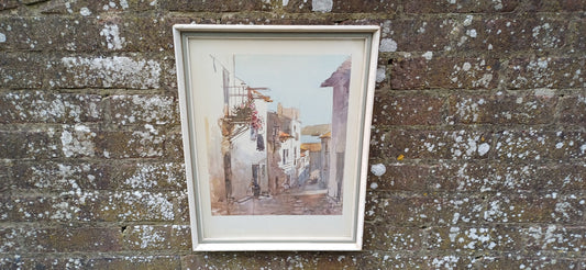 retro frame with Italian vintage print of seaside town