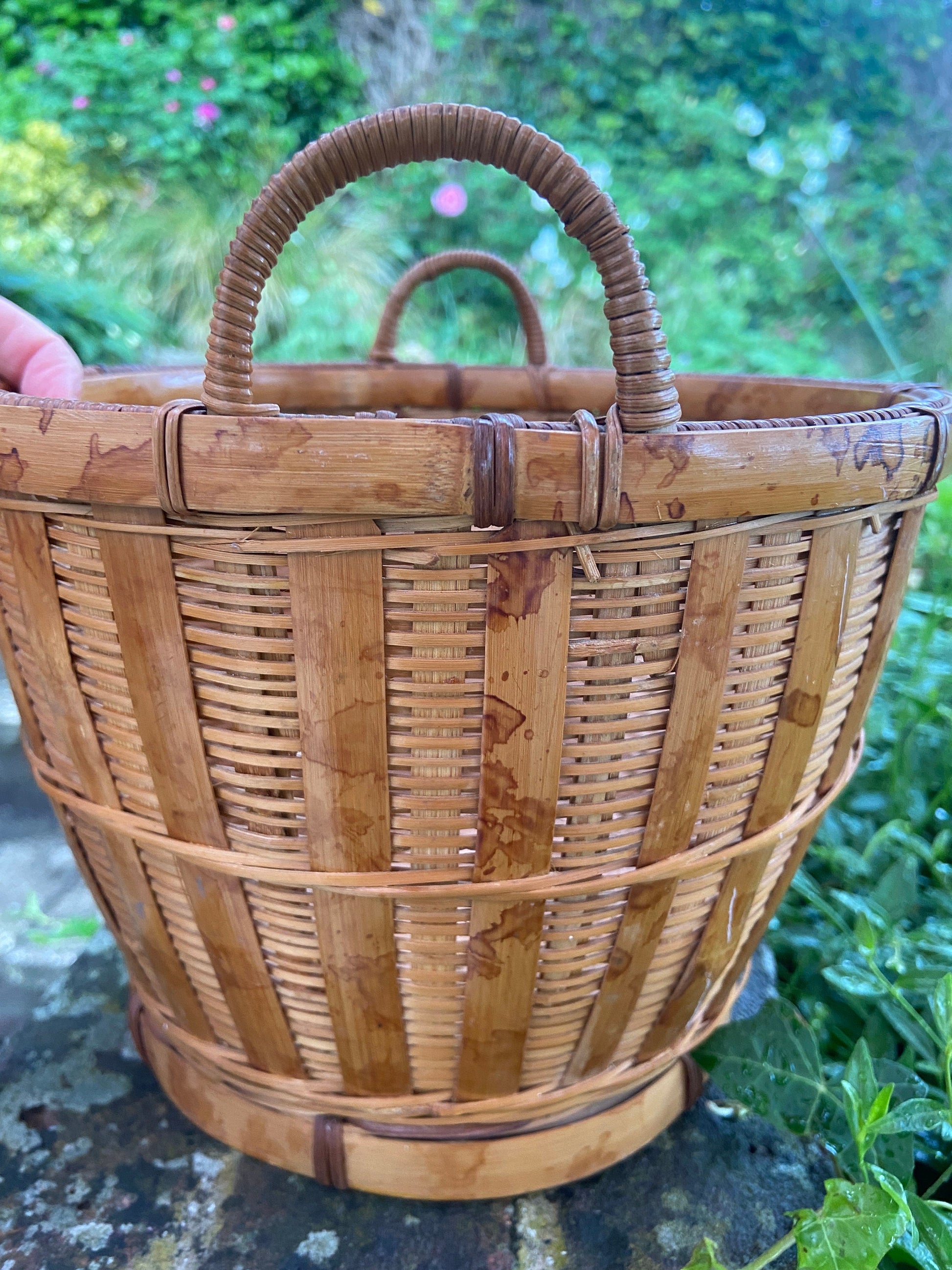 Retro 1970s Bamboo indoor planter, wicker plant pot, indoor planter, plant pot, wicker basket