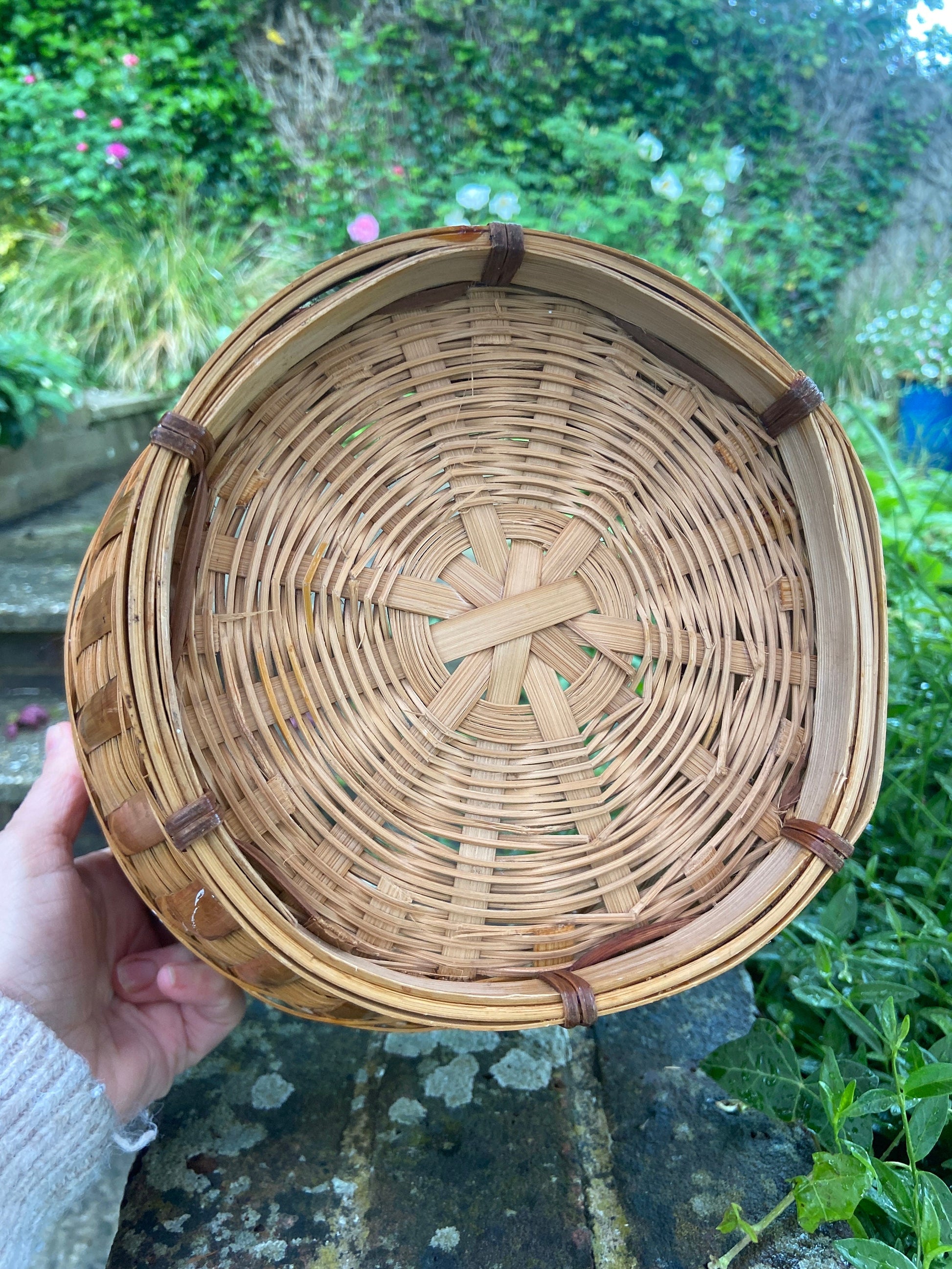 Retro 1970s Bamboo indoor planter, wicker plant pot, indoor planter, plant pot, wicker basket