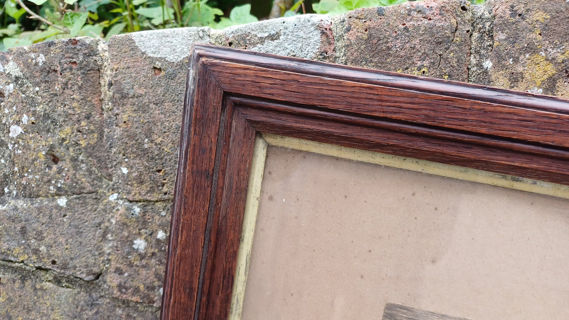 Large glazed antique wooden frame, with wonderful vintage ink drawing mounted