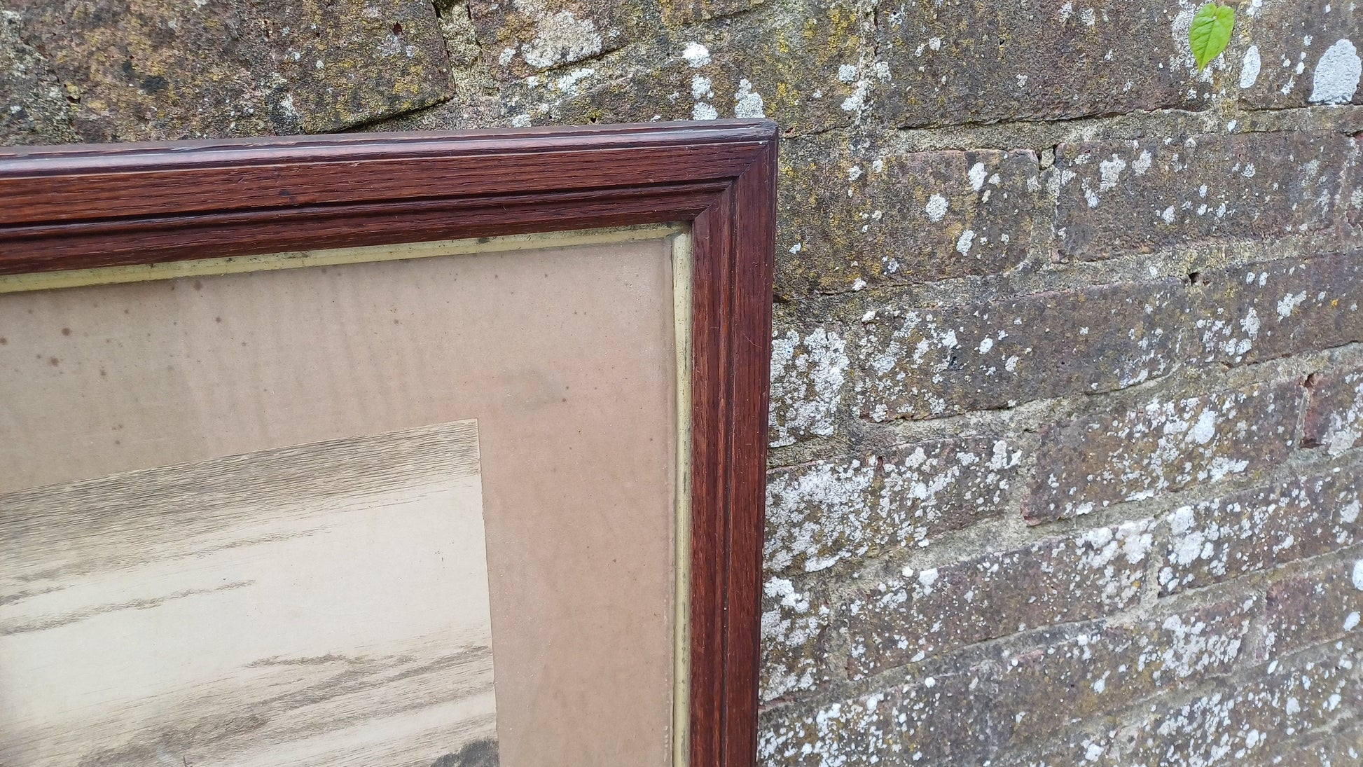 Large glazed antique wooden frame, with wonderful vintage ink drawing mounted