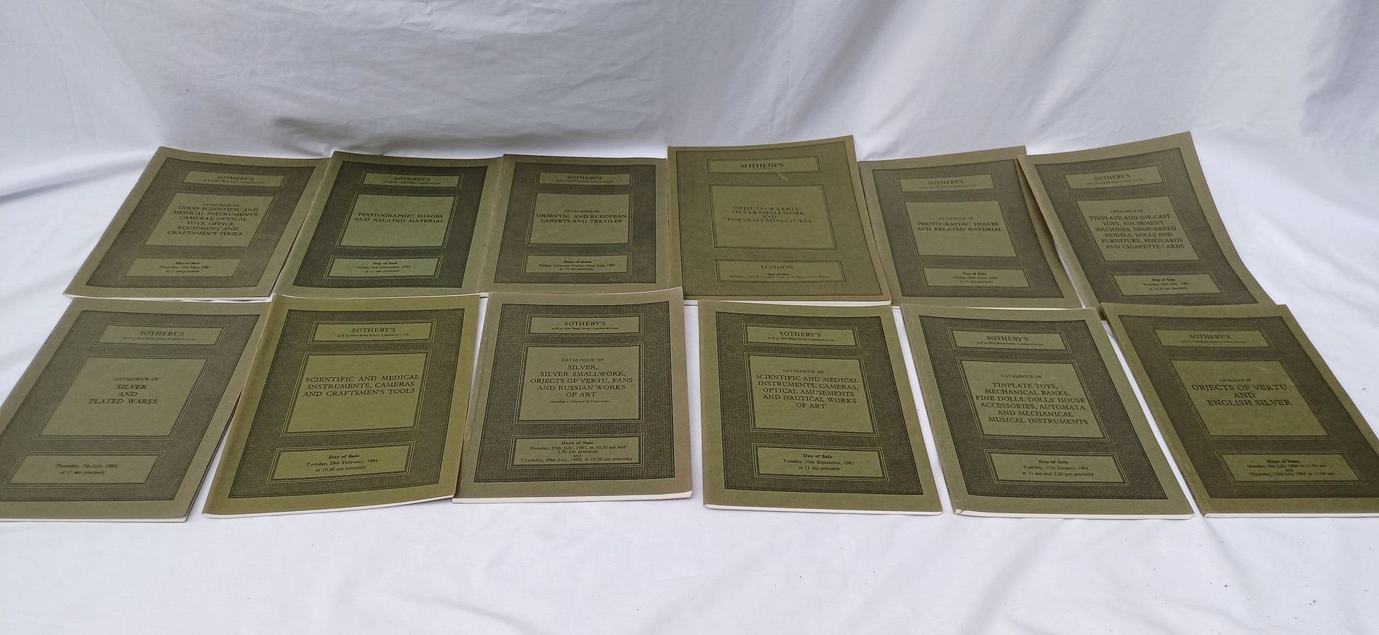 A Set of 12 Vintage 80s Quality Sotheby Lot Catalogues and Collector Magazines Silver Toys Scientific Textiles