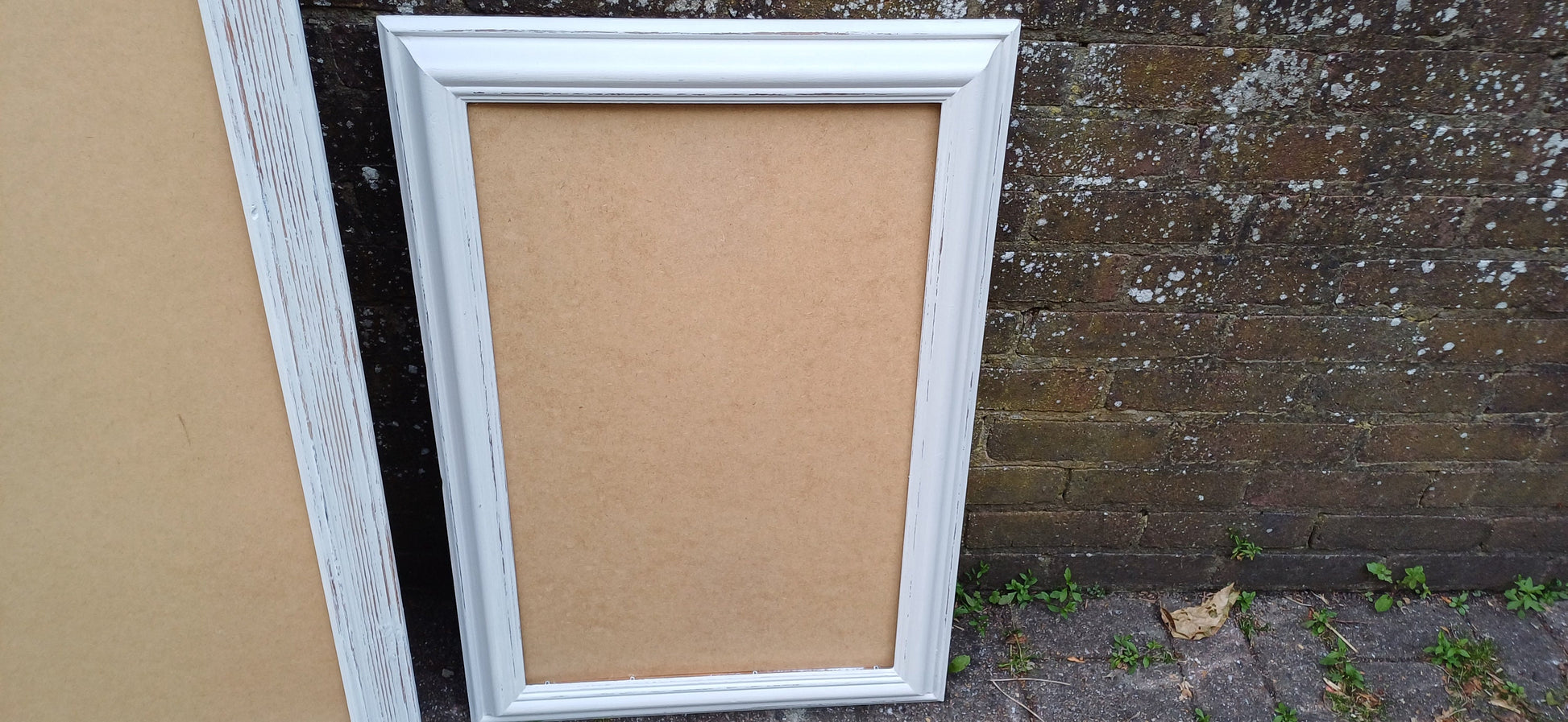 Pair of Huge Upcycled Painted Picture or Mirror Frames in Farrow and Ball Light Grey Ammonite