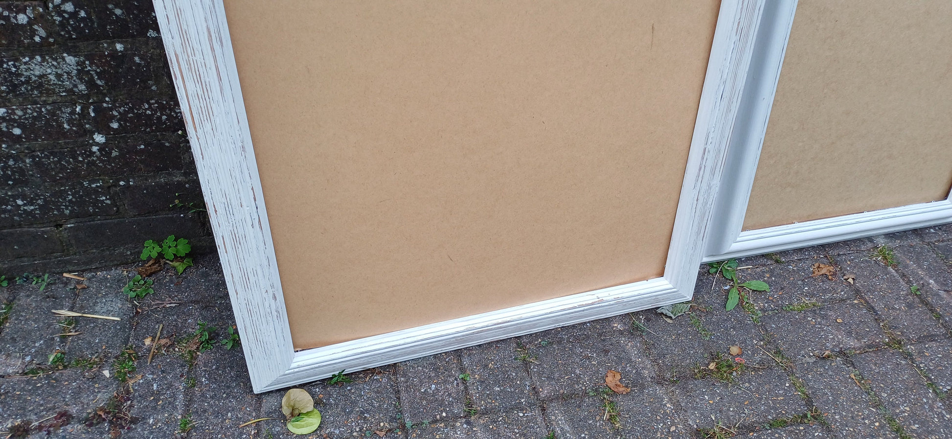 Pair of Huge Upcycled Painted Picture or Mirror Frames in Farrow and Ball Light Grey Ammonite