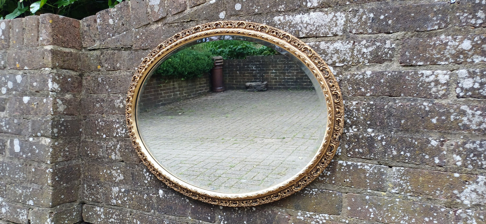 Large Vintage 50s Ornate Gold Oval Wall Mirror.