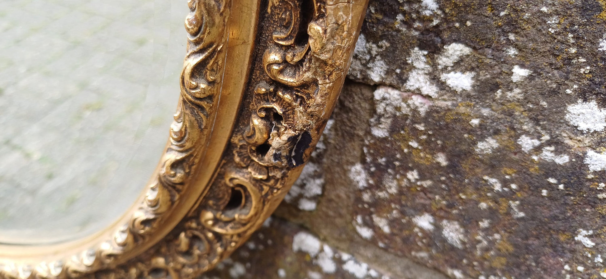 Large Vintage 50s Ornate Gold Oval Wall Mirror.