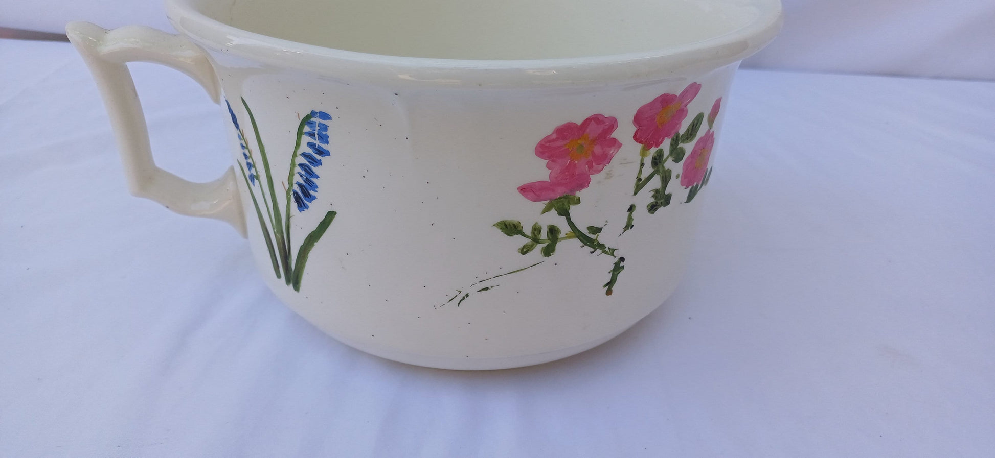 Vintage Ceramic Chamber Pot Potty Planter Later Hand Painted Flower Decoration. New Hall Hanley.