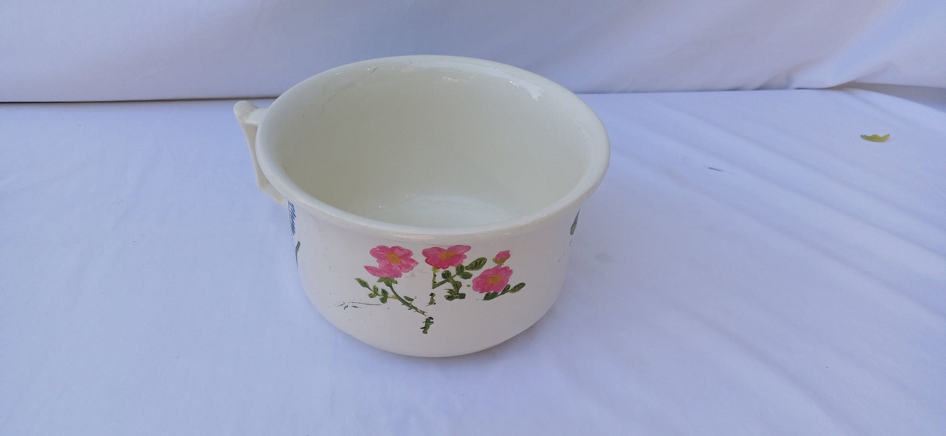 Vintage Ceramic Chamber Pot Potty Planter Later Hand Painted Flower Decoration. New Hall Hanley.