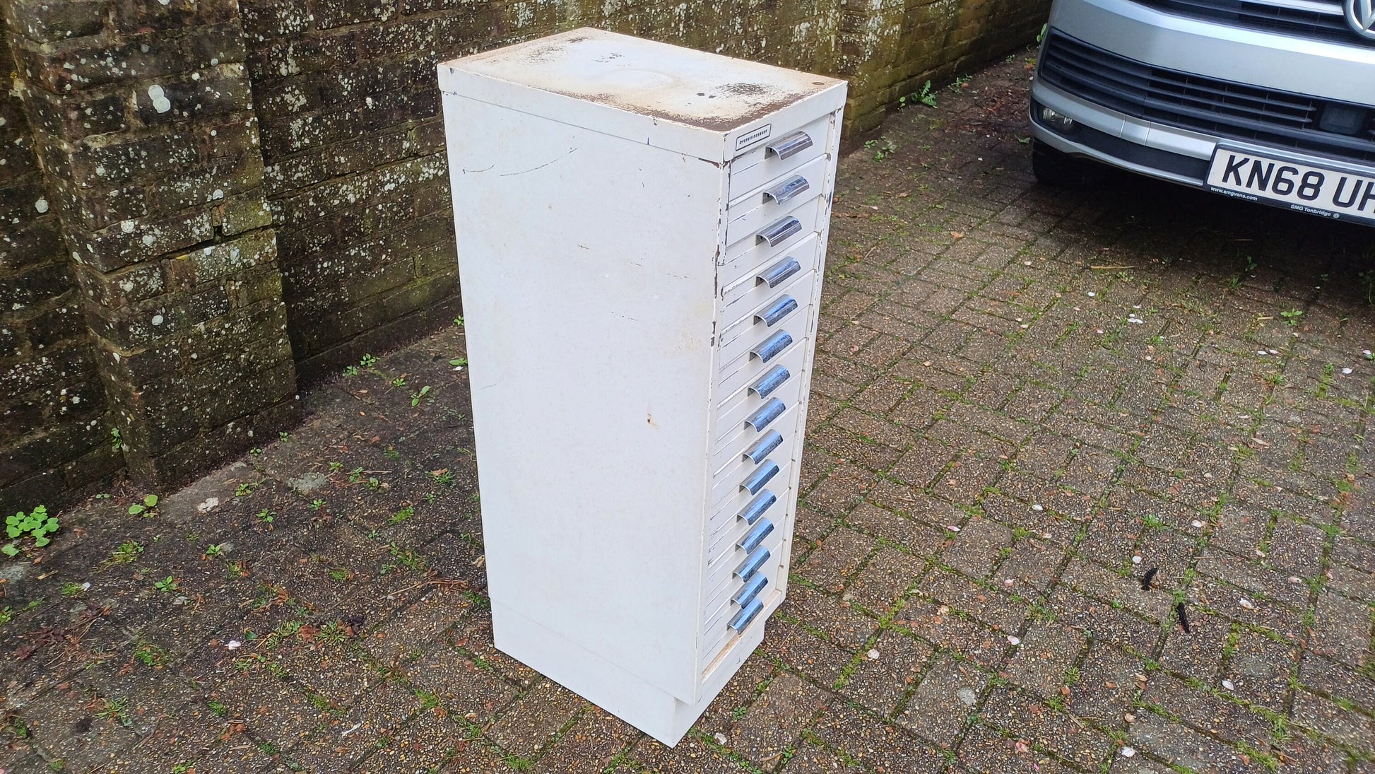 Fantastic Vintage Retro 80s White Metal Filing Drawers Tools Office Artisan Storage