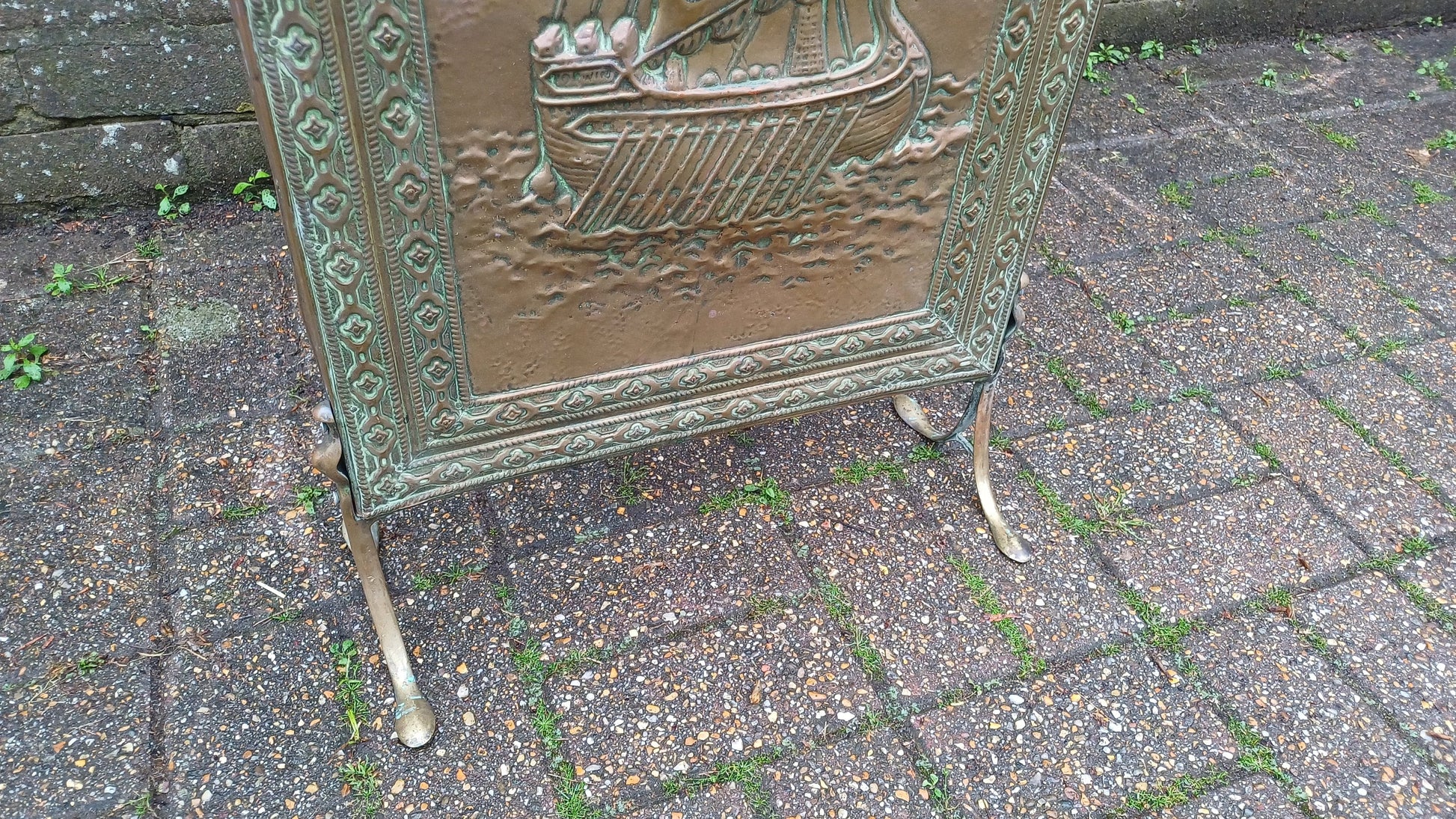 Lovely Vintage Brass Galleon Fire Screen Fire Spark Guard
