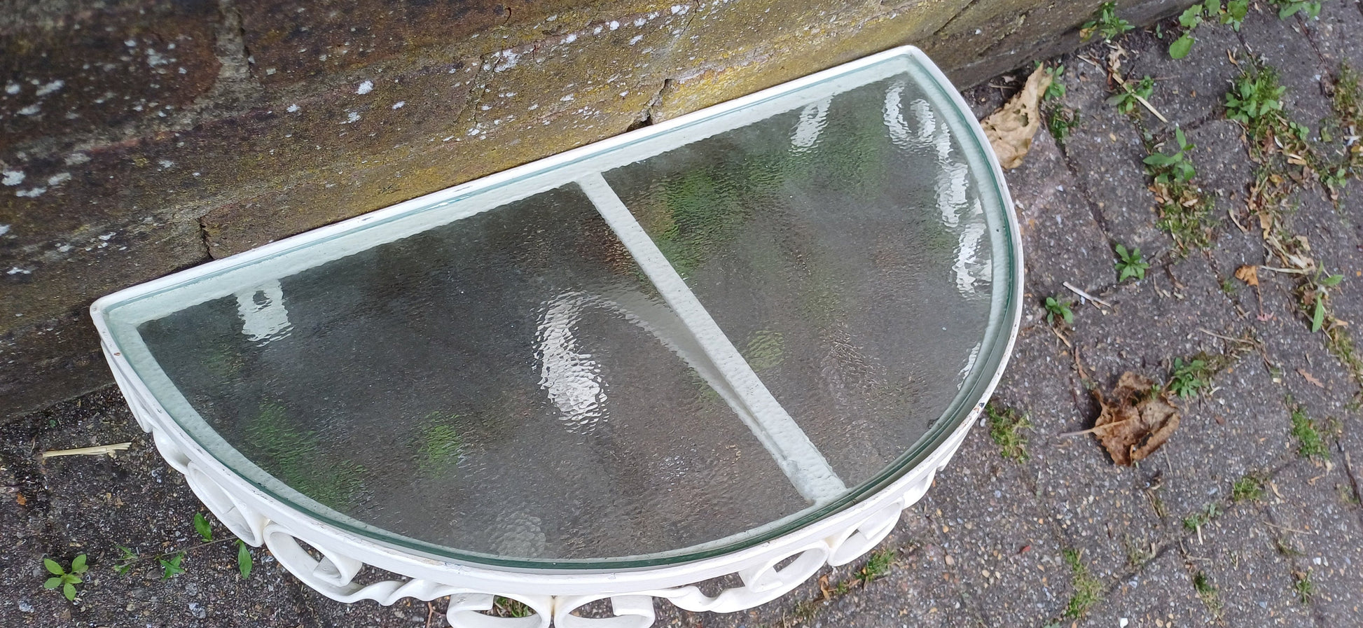 Vintage Retro Metal and Glass Demi Lune Wall Bracket Shelf