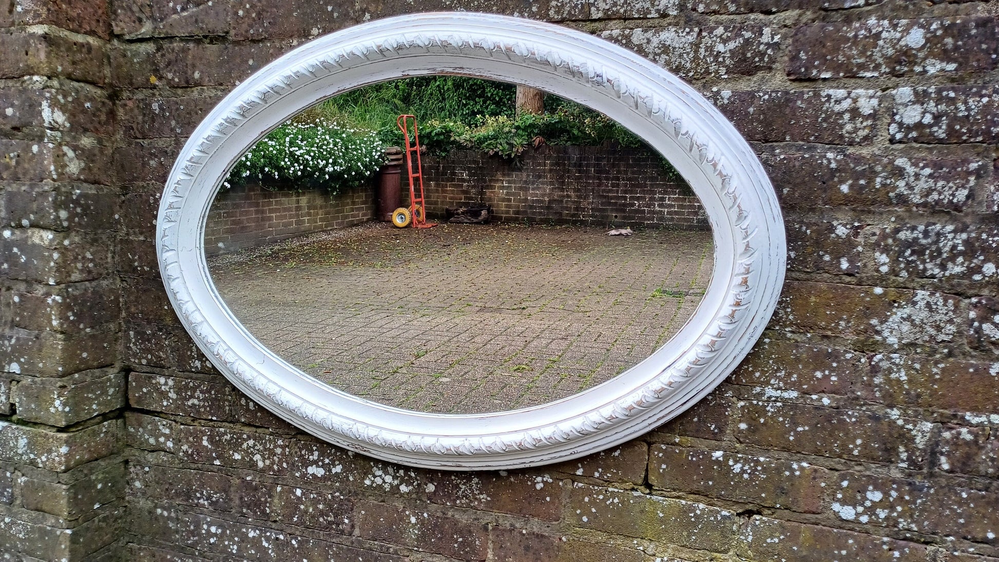 Huge Vintage Painted Shabby Chic Wall or Over Mantel Mirror Bespoke Upcycled. Farrow and Ball Wimborne White.