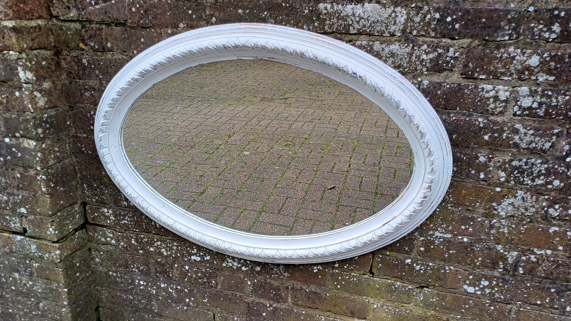 Huge Vintage Painted Shabby Chic Wall or Over Mantel Mirror Bespoke Upcycled. Farrow and Ball Wimborne White.