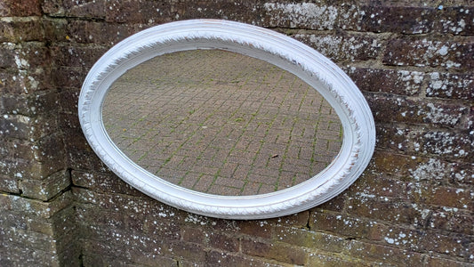 Huge Vintage Painted Shabby Chic Wall or Over Mantel Mirror Bespoke Upcycled. Farrow and Ball Wimborne White.