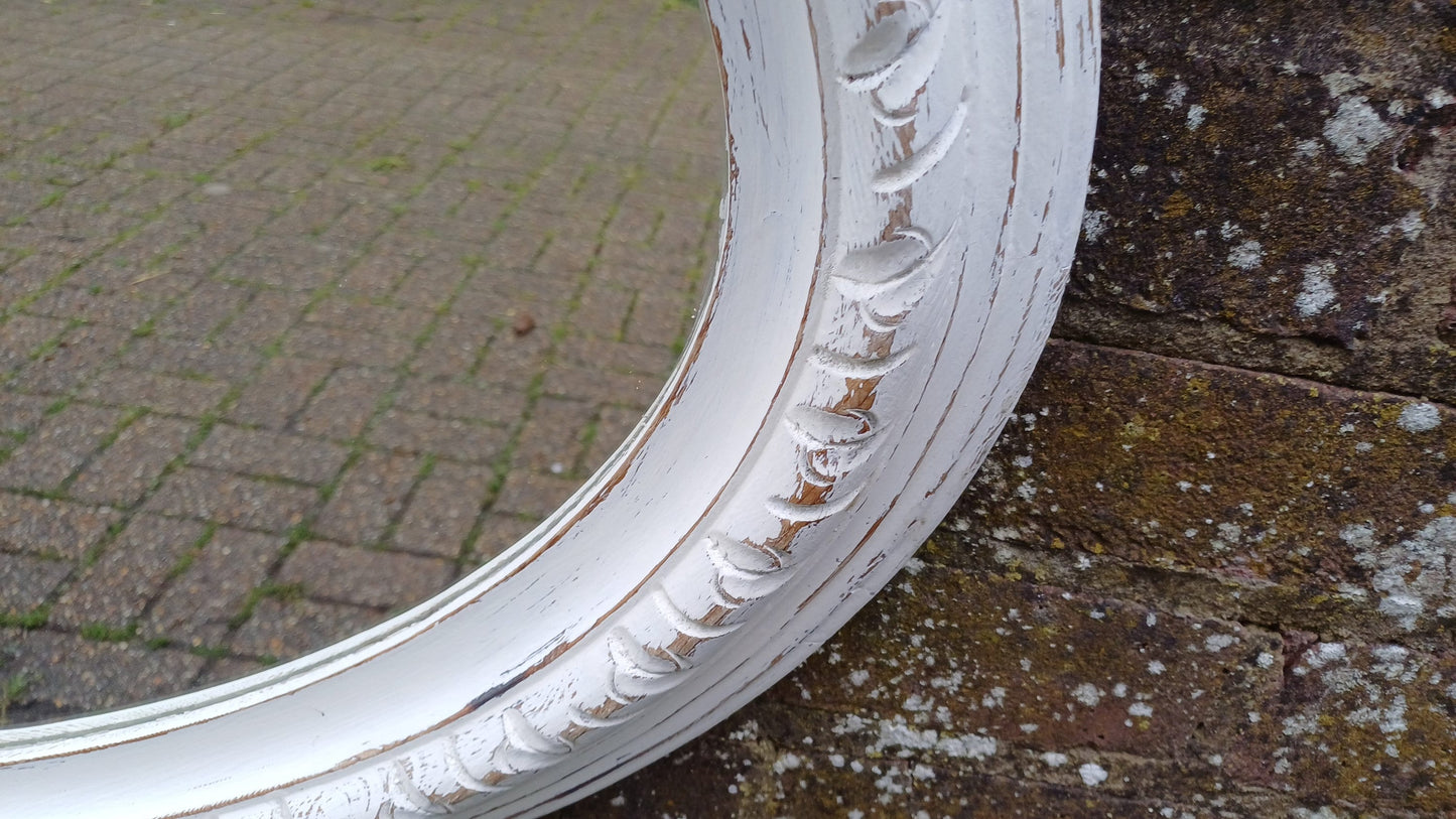 Huge Vintage Painted Shabby Chic Wall or Over Mantel Mirror Bespoke Upcycled. Farrow and Ball Wimborne White.
