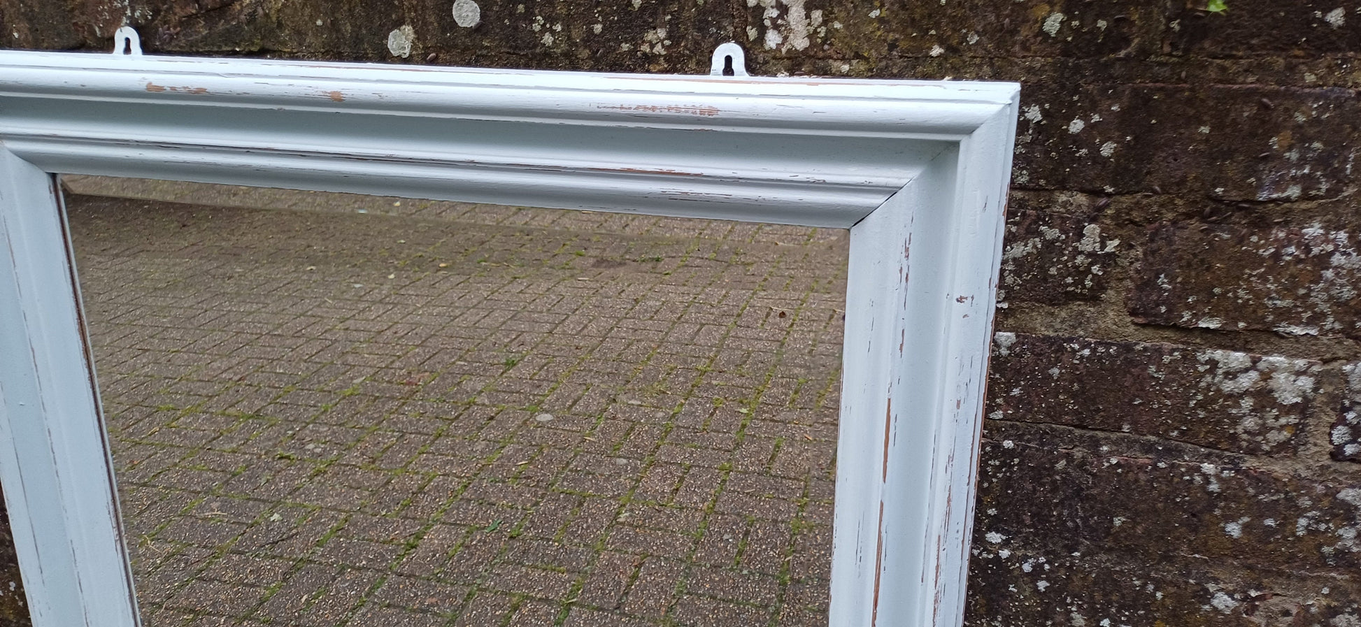 Huge Vintage Painted Shabby Chic Wall or Over Mantel Mirror Bespoke Upcycled. Farrow and Ball Light Blue
