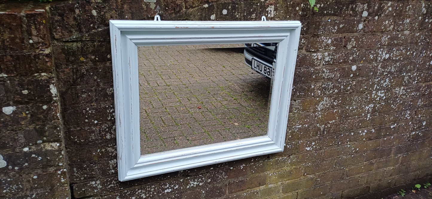 Huge Vintage Painted Shabby Chic Wall or Over Mantel Mirror Bespoke Upcycled. Farrow and Ball Light Blue