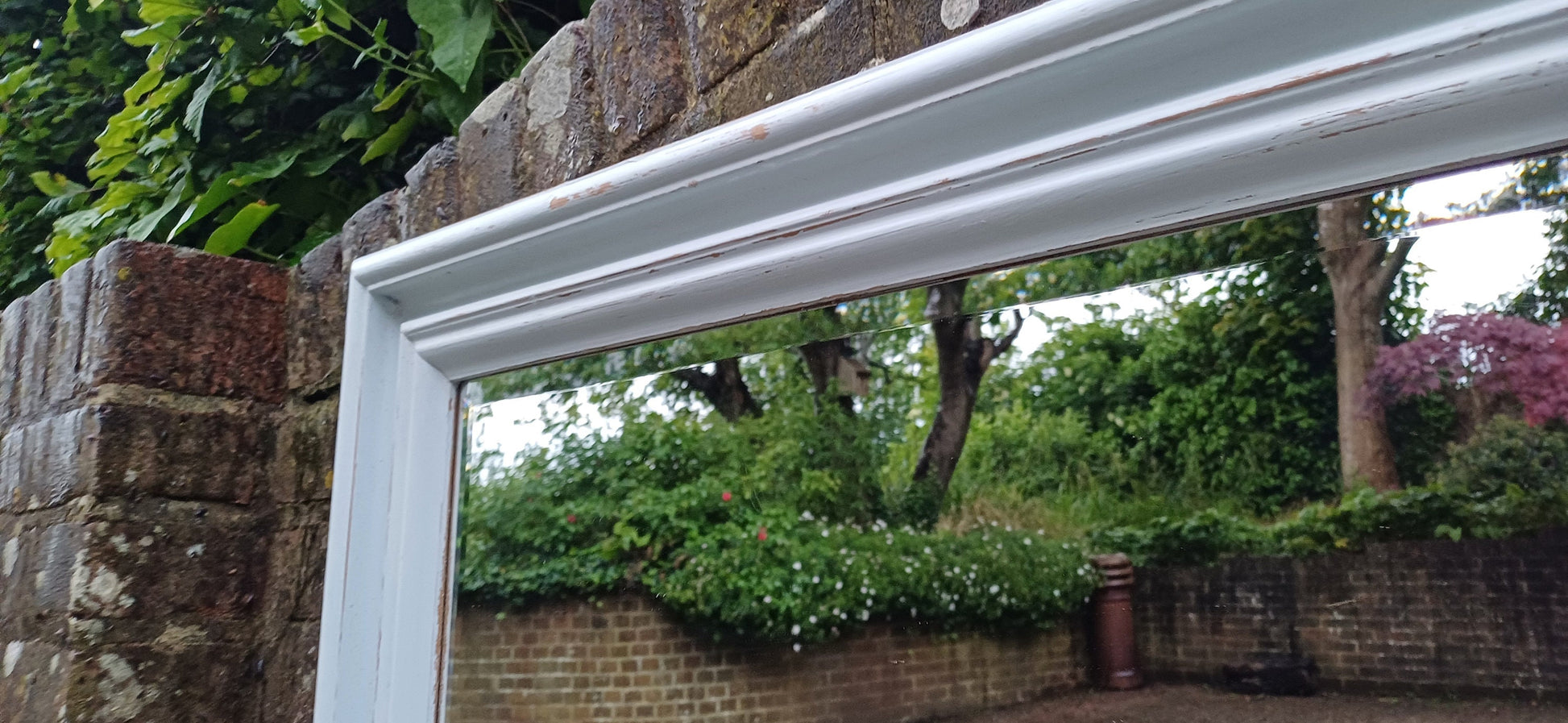 Huge Vintage Painted Shabby Chic Wall or Over Mantel Mirror Bespoke Upcycled. Farrow and Ball Light Blue