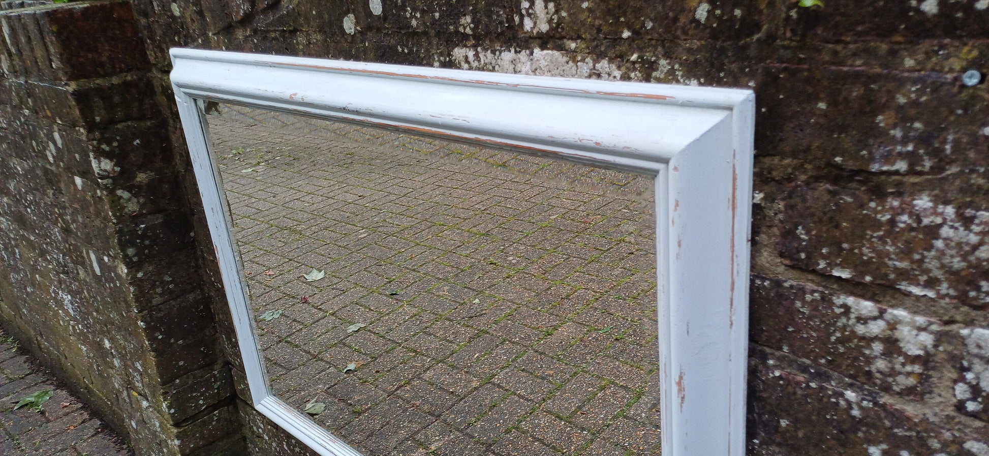 Large Vintage Painted Shabby Chic Wall or Over Mantel Mirror Bespoke Upcycled. Farrow and Ball Light Blue Grey