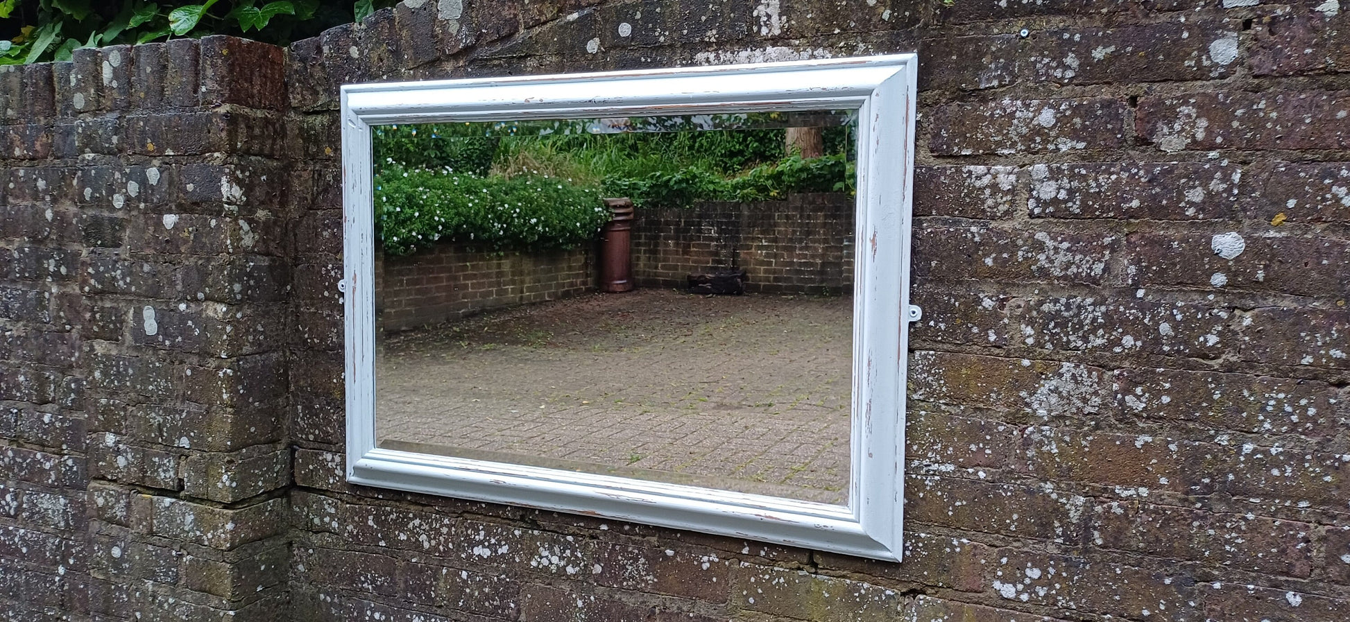 Large Vintage Painted Shabby Chic Wall or Over Mantel Mirror Bespoke Upcycled. Farrow and Ball Light Blue Grey
