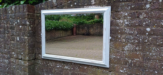 Large Vintage Painted Shabby Chic Wall or Over Mantel Mirror Bespoke Upcycled. Farrow and Ball Light Blue Grey